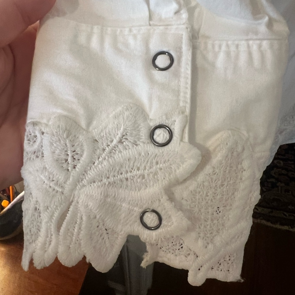 Free People Ivory Lace-Trim Button Front Mini Dress - Picture 3 of 8